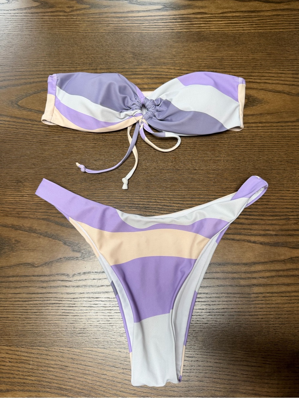 Striped Bandeau Bikini Set in Lavender, Peach & White